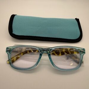 Women’s Blue Reading Glasses with Case +3.50